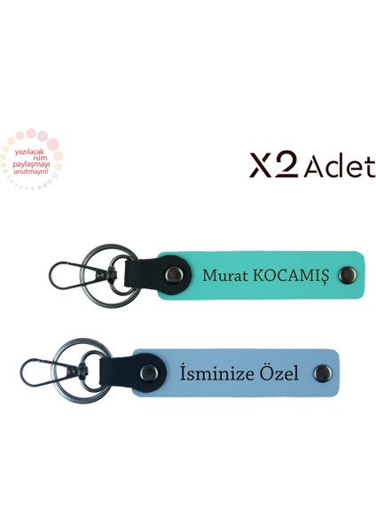 Yıldönümüne Özel Hediyelik – Kişisel Isimli 2’li Anahtarlık Seti, Gök Mavi-Turkuaz