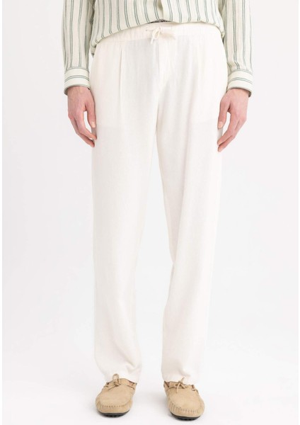 Yazlık Viskon Jogger Pantolon Regular Fit Normal Kesim Keten Karışımlı Düz Paça Cepli B4867AX24SP