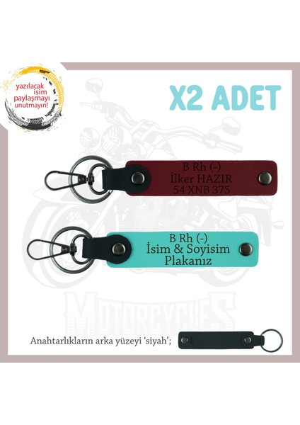 Motor Tutkunlarına Özel Isim Plaka, B- Kan Grubu Yazılı Özel Üretim X2 Anahtarlık, Turkuaz-Bordo-Syh