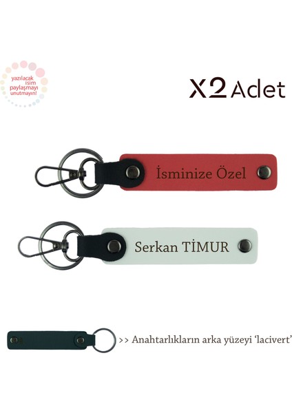 Dayıya Romantik Jest, Isimli & Soyisimli 2’li Anahtarlık Seti, Nar Çiçeği-Beyaz-Lacivert