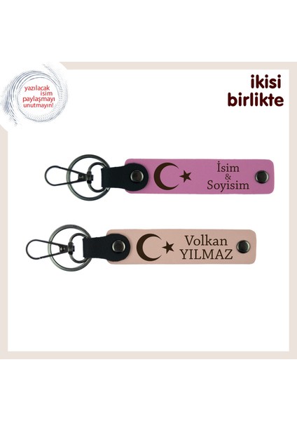 Aşkın ve Sadakatin Sembolü – Eşe Özel Ay Yıldız Desenli Anahtarlık Takımı, Pembe-Yavru Ağzı