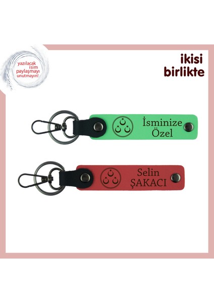 Dedeye Saygı Dolu Hediye – Üç Ayyıldız Temalı Isimli 2’li Anahtarlık Takımı, Fıstık Yeşil-Nar Çiçeği