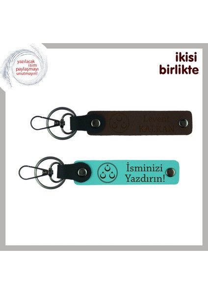 Annene Vatan Temalı Kalıcı Armağan – Üç Ayyıldızlı Isimli Anahtarlık Seti 2'li, Koyu Kahve-Turkuaz