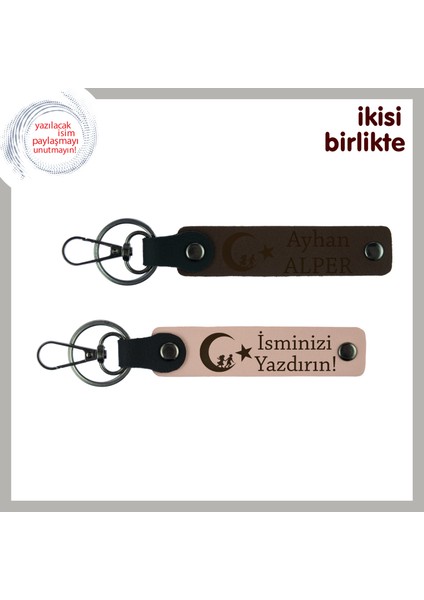 Patrona Kurumsal Hediye – Çocuk ve Ayyıldız Desenli Anahtarlık Takımı, Koyu Kahve-Yavru Ağzı