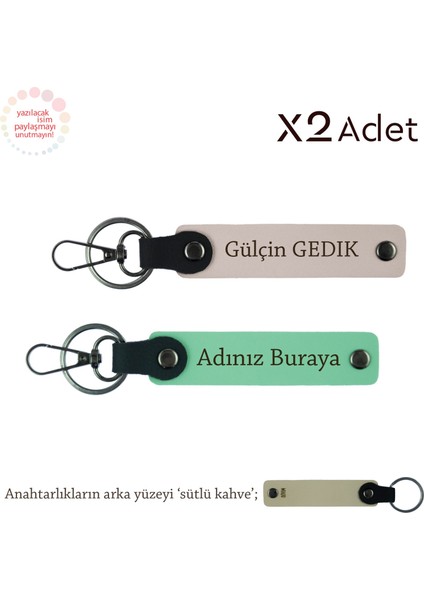 Babalar Gününe Sürpriz, Isimli & Soyisimli 2’li Anahtarlık Hediye Takımı, Yeşil-Pudra-Sütlü Kahve