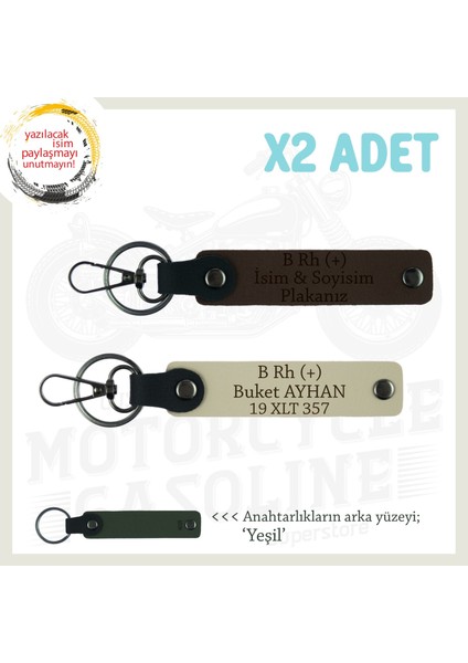 Kişiye Özel Hediye Isim Plaka ve B Rh (+) Kan Grubu Yazılı Deri X2 Anahtarlık, K Kahve-S Kahve-Ysl