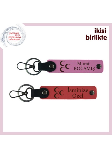 Evlilik Yıldönümüne Armağan– Üç Hilal Temalı Isimli Anahtarlık Takımı, Pembe-Nar Çiçeği