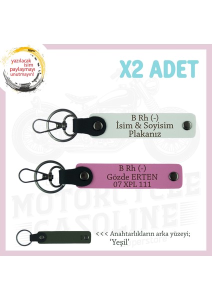 Yol Tutkunları Isim Plaka, B Rh (-) Kan Grubu Yazılı Kişiye Özel X2 Anahtarlık Seti, Beyaz-Pembe-Ysl
