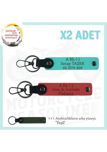 Dostlara Özel, Isim Plaka ve A Rh (-) Kan Grubu Yazılı Hediye X2 Anahtarlık, Nar Çiçeği-Turkuaz-Ysl