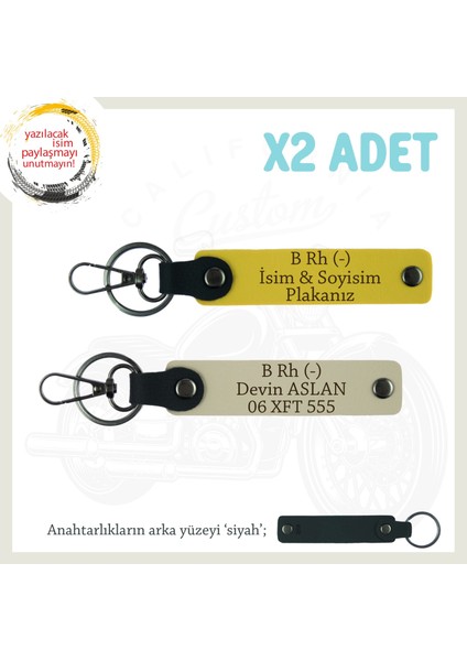 Yol Arkadaşlarına Özel Isim Plaka, B Rh (-) Kan Grubu Yazılı Kişisel X2 Anahtarlık, Sarı-S Kahve-Syh