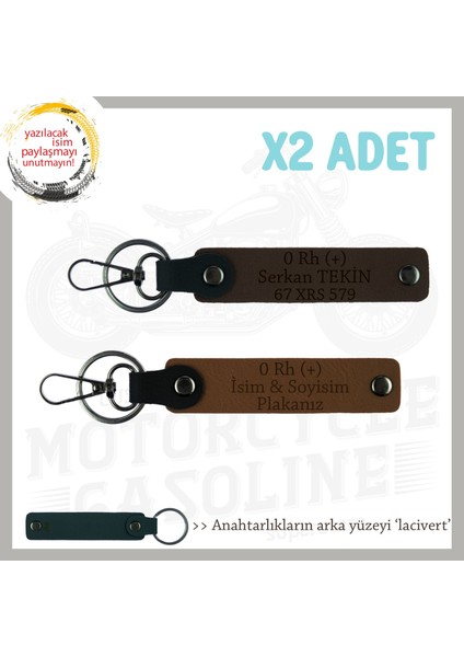 Motor Severlere, Isim Plaka ve 0 + Kan Grubu Yazılı Anlamlı Hediye X2 Anahtarlık, Kahve-K Kahve-Laci