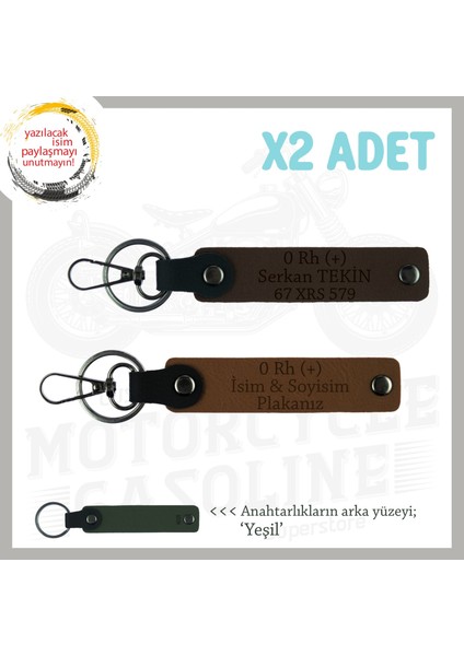 Motor Severlere, Isim Plaka ve 0 + Kan Grubu Yazılı Anlamlı Hediye X2 Anahtarlık, Kahve-K Kahve-Ysl