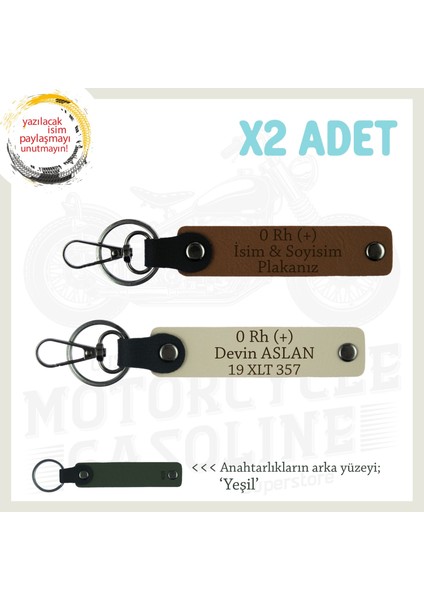 Yolların Sürücülerine, Isim Plaka ve 0 Rh + Kan Grubu Yazılı X2 Anahtarlık Seti, Kahve-S Kahve-Ysl