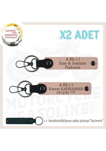 Sürücüler Için, Isim Plaka ve A Rh (-) Kan Grubu Yazılı, 2'li Anahtarlık Hediye Set, Yavruağzı-Laci