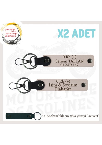 Maceracılara Özel, Isim Plaka ve 0 Rh (+) Kan Grubu Yazılı Deri X2' Li Anahtarlık Seti, Pudra-Laci