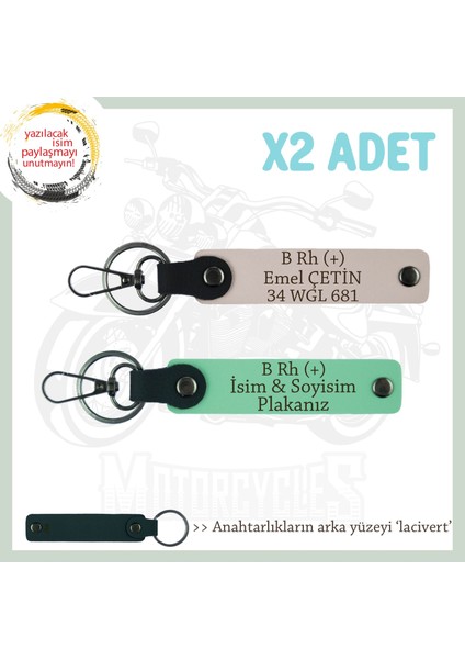 Sürücülere Özel, Isim Plaka ve B Rh (+) Kan Grubu Hediyelik X2' Li Anahtarlık Set, Yeşil-Pudra-Laci
