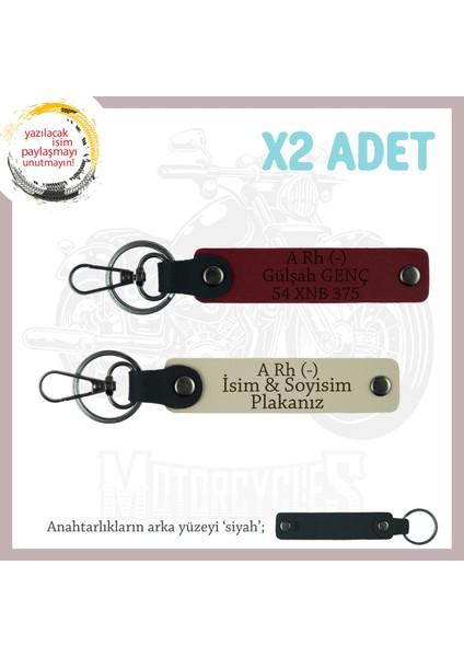 Hız Tutkunlarına Özel, Isim Plaka ve A Rh (-) Kan Grubu Yazılı Deri X2 Anahtarlık, S Kahve-Bordo-Syh