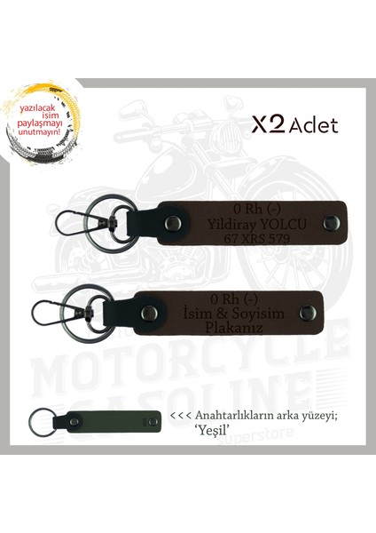 Biker Tarzına Özel, Isim Plaka ve 0 Rh (-) Kan Grubu Yazılı Hediye 2'li Set Anahtarlık, K Kahve-Ysl