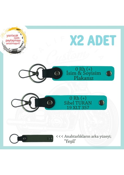 Araba Hediyesi, Isim Plaka ve 0 Rh (+) Kan Grubu Yazılı Kişiye Özel 2'li Anahtarlık, K Turkuaz-Ysl