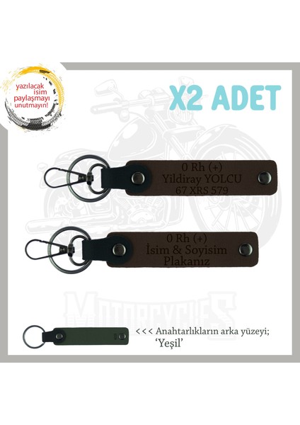 Biker Tarzına Özel, Isim Plaka ve 0 Rh (+) Kan Grubu Yazılı Hediye 2'li Set Anahtarlık, K Kahve-Ysl