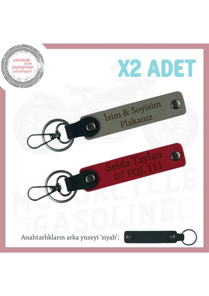 Scooter ve Motosiklet Severlere Kişiye Özel 2’li Anahtarlık, Isim ve Plaka Yazılı, Gri-Kırmızı-Syh
