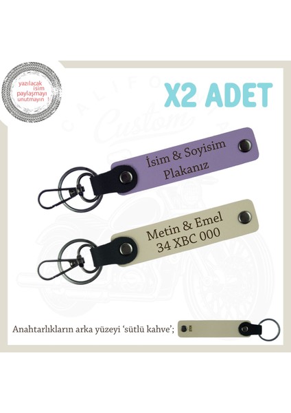 Harf Harf Size Özel – Deri 2’li Anahtarlık Seti Plaka ve Isimli Seçeneklerle, Mor Menekşe-S Kahve-Sk