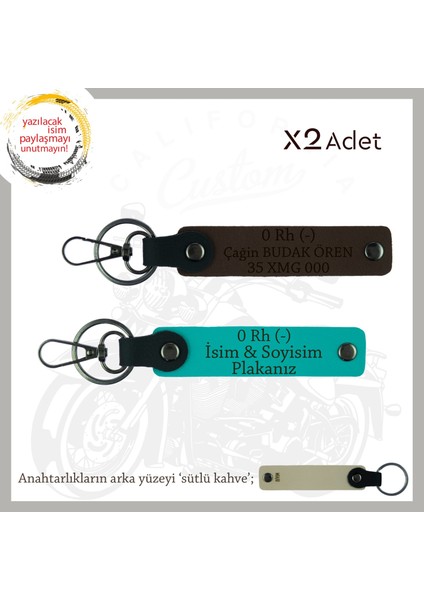 Motor Tutkunlarına Özel, Isim Plaka ve 0- Kan Grubu Yazılı Özel X2 Anahtarlık, K Turkuaz-K Kahve-Sk