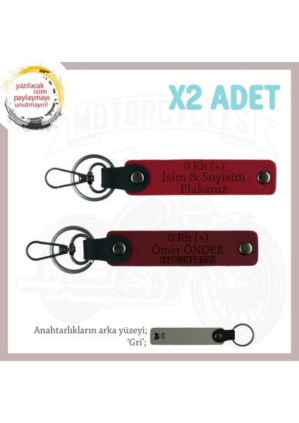 Arkadaşa Isim Plaka ve 0 Rh (+) Kan Grubu Yazılı Kişiselleştirilmiş X2 Anahtarlık, Kırmızı-Bordo-Gr