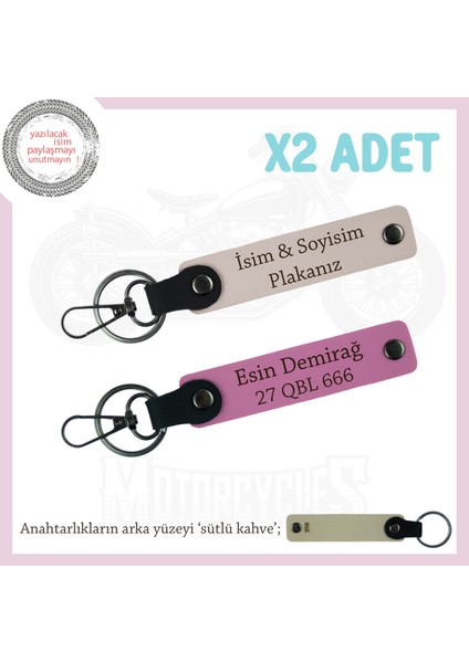 Detaylarda Saklı Şıklık – Plaka ve Isim Yazılı Çiftler Için X2'li Deri Anahtarlık, Pudra-Pembe-Sk