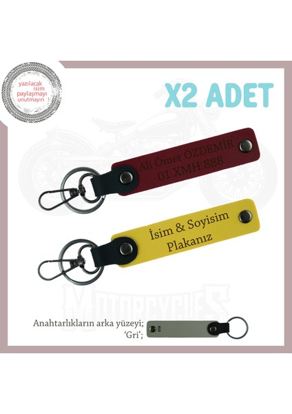 Kurye Tarzına Uyum Sağlayan Deri Anahtarlık Takımı – Plaka & Isimli X2, Sarı-Bordo-Gr