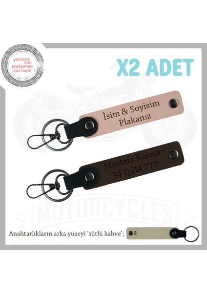 Yol Arkadaşlarına Özel Isim ve Plaka, Yazılı Kişiye Özel Hediye X2 Anahtarlık, Yavruağzı-K Kahve-Sk