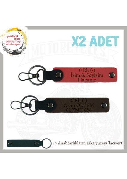 Motor Severlere Özel Isim Plaka ve 0 Rh (-) Kan Grubu Yazılı 2li Anahtarlık, Nar Çiçeği-K Kahve-Laci