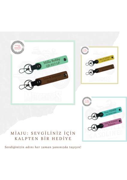 Araç ve Motor Sahipleri Için X2 Deri Anahtarlık Seti – Plaka & Isim Özelleştirme, Kül Gri-Pembe-Ysl fiyatları