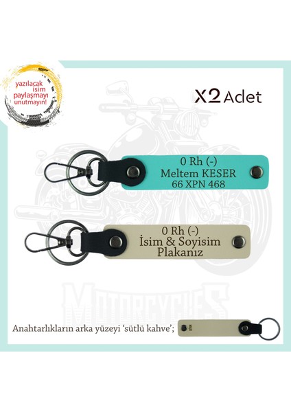 Motosiklet Aşıkları Için Özel, Isim Plaka ve 0 - Kan Grubu Yazılı X2 Anahtarlık, S Kahve-Turkuaz-Sk