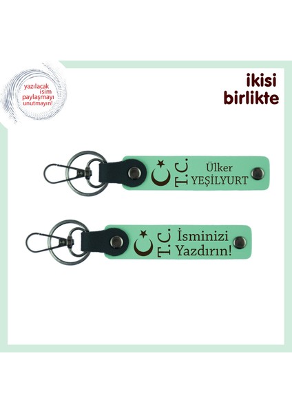 En Yakın Arkadaşına Kalıcı Hatıra –ay Yıldız Tc, Çift Isimli 2 Anahtarlık Hediye, Açık Yeşil-Yeşil