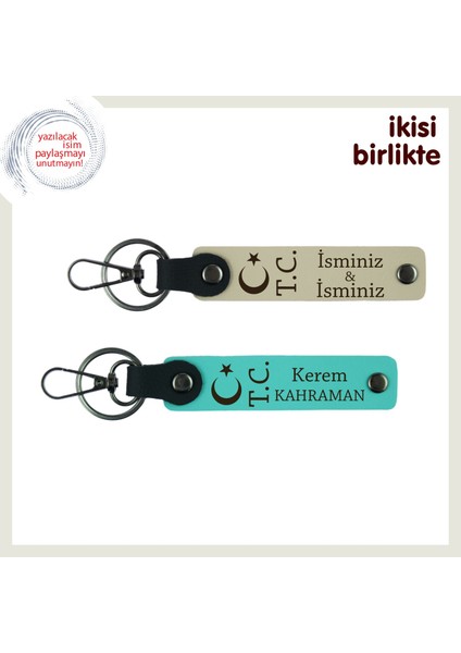 Isminle Sana Özel – Sevgiliye Ay Yıldız Tc Motifli Kişiselleştirilebilir Anahtarlık, S Kahve-Turkuaz