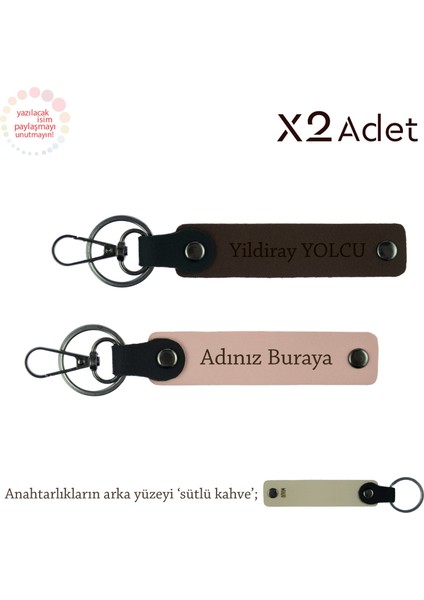 Kuzene Yılbaşı Hediyesi, Isimli 2’li Anahtarlık Takımı, Yavru Ağzı-Koyu Kahve-Sütlü Kahve