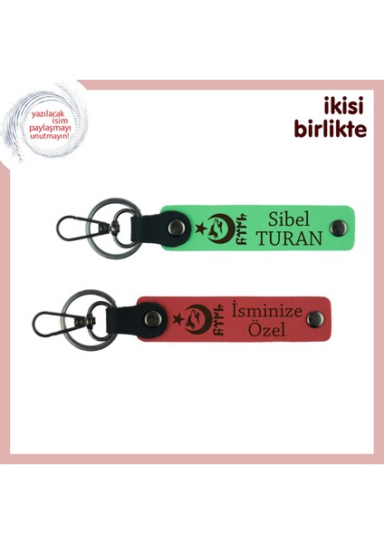 Dedeye Hediye – Ayyıldız Kurt Göktürk Temalı Isimli 2’li Anahtarlık Takımı, F Yeşil-Nar Çiçeği