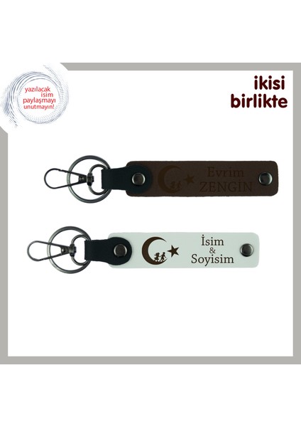 Yılbaşı Için Vatan Temalı Hediye – Çocuk ve Ayyıldız Isimli Anahtarlık Seti, Koyu Kahve-Beyaz