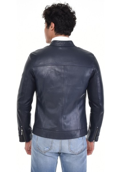 Hakiki Deri Siyah Erkek Deri Mont Önden Kumaş Detaylı Üst ve Yandan Fermuarlı Deri Ceket modelleri