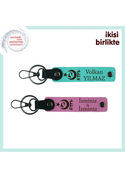 Romantik Ruhlara Vatan Temalı Şık – Ayyıldız Kurt Göktürk Desenli Anahtarlık Hediyesi, Turkuaz-Pembe