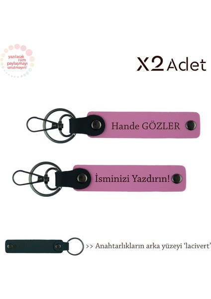 Dayıya Doğum Günü Hediyesi, Isimli & Soyisimli 2’li Anahtarlık Seti, Pembe-Lacivert