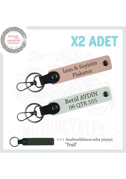 Motorcu Tarzına Uygun, Isim ve Plaka Yazılı X2 Anahtarlık, Hediyelik Deri Set, Yavruağzı-Beyaz-Ysl