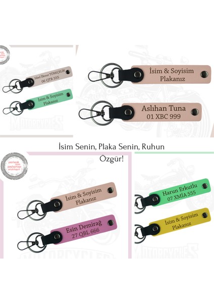 Motorcu Tarzına Uygun, Isim ve Plaka Yazılı X2 Anahtarlık, Hediyelik Deri Set, Yavruağzı-Beyaz-Ysl fiyatları