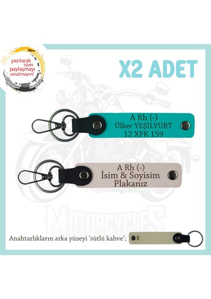 Yol Arkadaşına Özel Hediye Isim Plaka ve A Rh (-) Kan Grubu Yazılı X2 Anahtarlık, Pudra-K Turkuaz-Sk