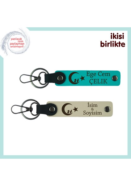 Kuzenine Bir Hatıra – Çocuk ve Ayyıldız ve Isimli 2’li Anahtarlık Takımı, Koyu Turkuaz-S Kahve