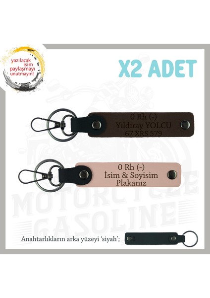 Hız Aşıkları Için Özel, Isim Plaka ve 0- Kan Grubu Hediyelik 2'li Anahtarlık, Yavruağzı-K Kahve-Syh