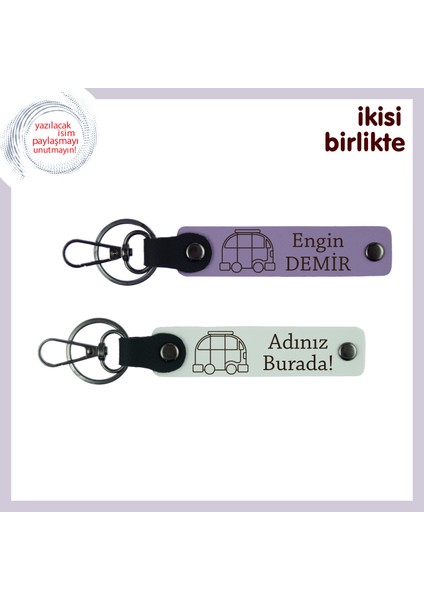 Hayatını Yolda Kurmuşlara Özel Armağan , Karavanlı Kişisel Deri Anahtarlık, Mor Menekşe-Beyaz