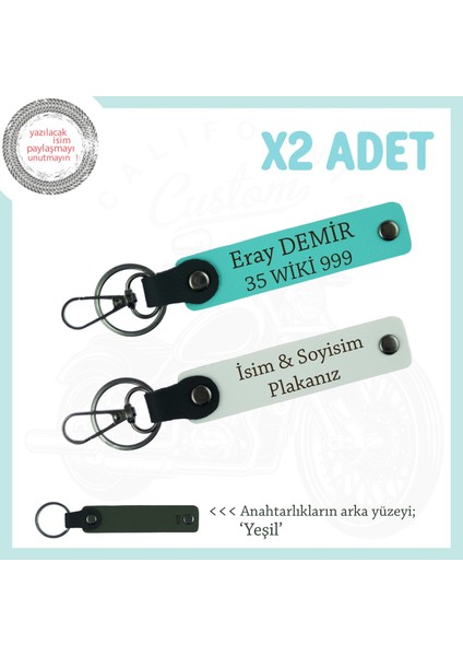 Harf Harf Size Özel – Deri 2’li Anahtarlık Seti Plaka ve Isimli Seçeneklerle, Beyaz-Turkuaz-Ysl