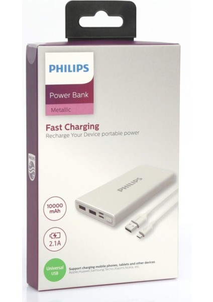 DLP1510CB/ 51- GÜMÜŞ Slim 10. 000 Mah 2. 1A 2usb Type- C/ micro Girişli Powerbank